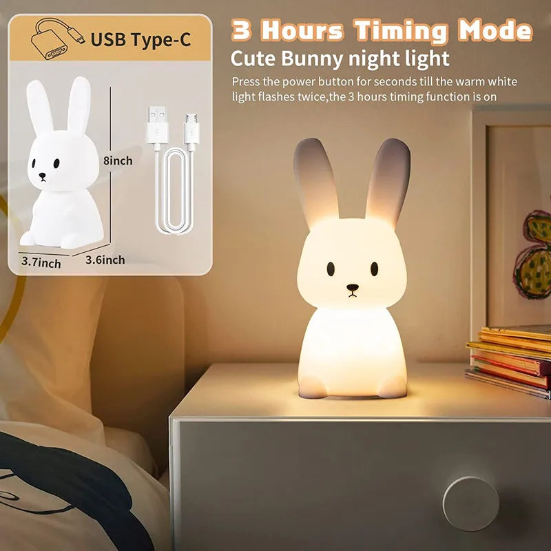 Cute Bunny USB Night Light for Kids Room & Nursery Decor