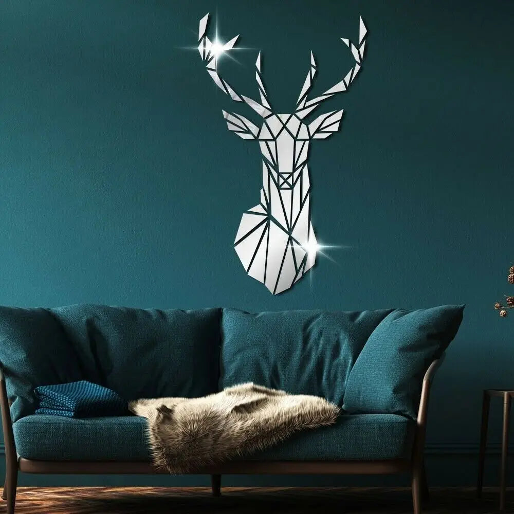 3D Nordic Acrylic Deer Head Mirror Wall Sticker for Home Decor