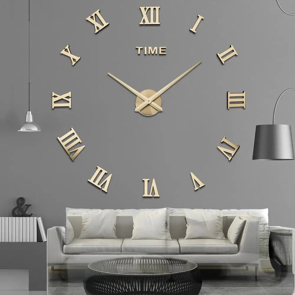 3D Acrylic Mirror Wall Clock DIY Quartz for Living Room