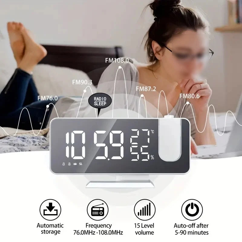 LED Projection Clock with Radio, Temp & Humidity Display