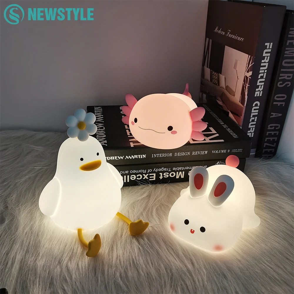 Cute Axolotl Silicone Night Light with Touch Control for Kids