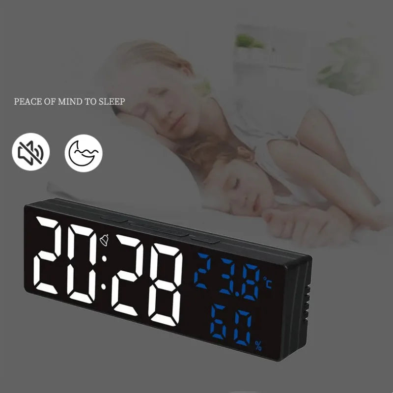 9-Inch LED Digital Wall Clock with Temperature, Snooze & USB