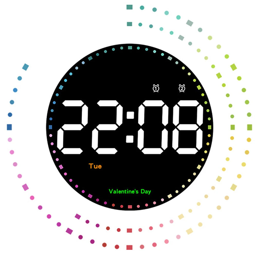 LED Wall Calendar Clock with Temp Display & Dual Alarms