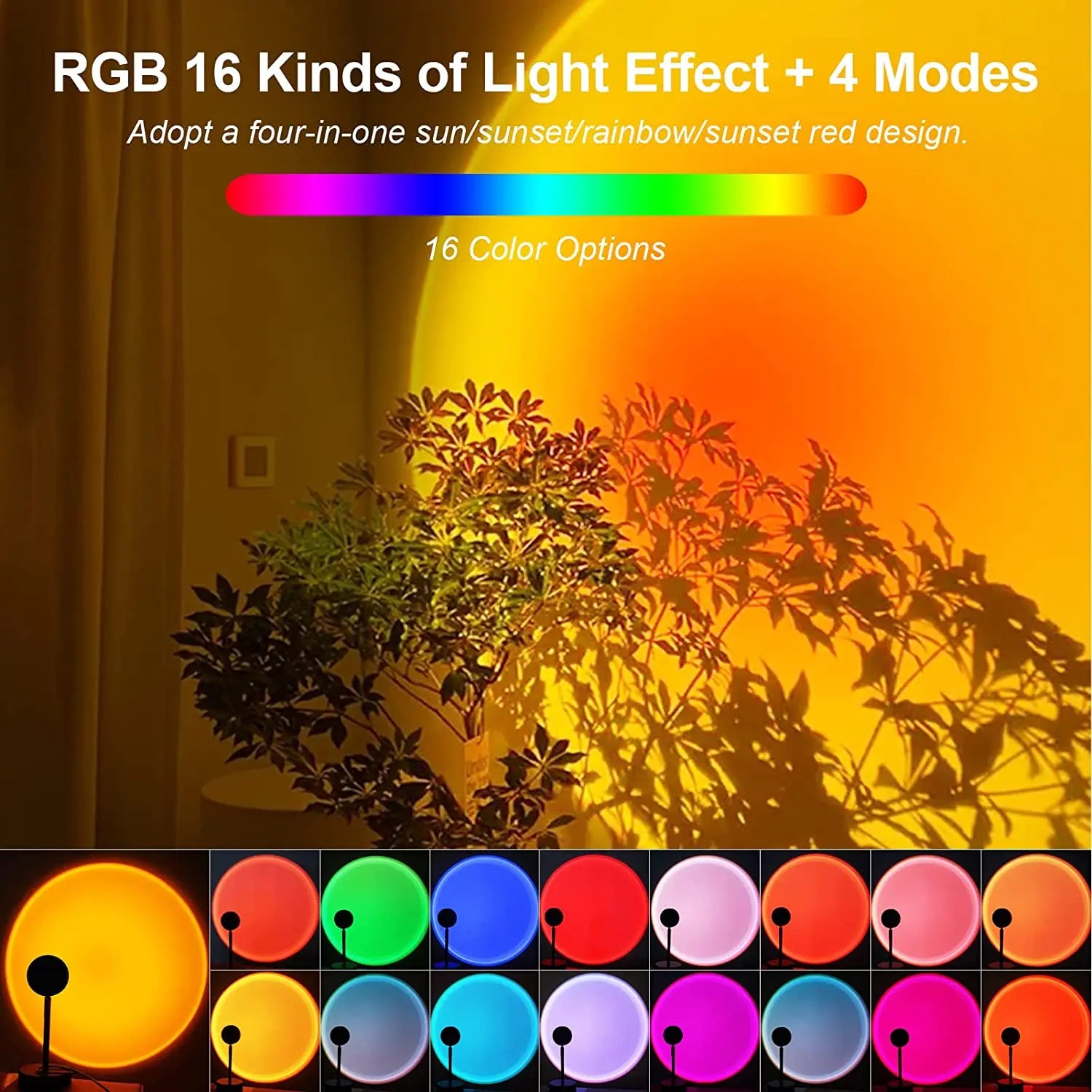 Rainbow Sunset RGB Projector Night Light for Home & Café Decor