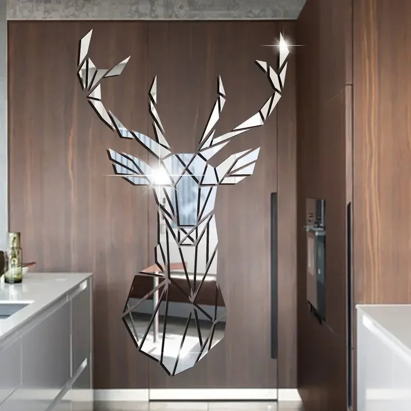 3D Nordic Acrylic Deer Head Mirror Wall Sticker for Home Decor