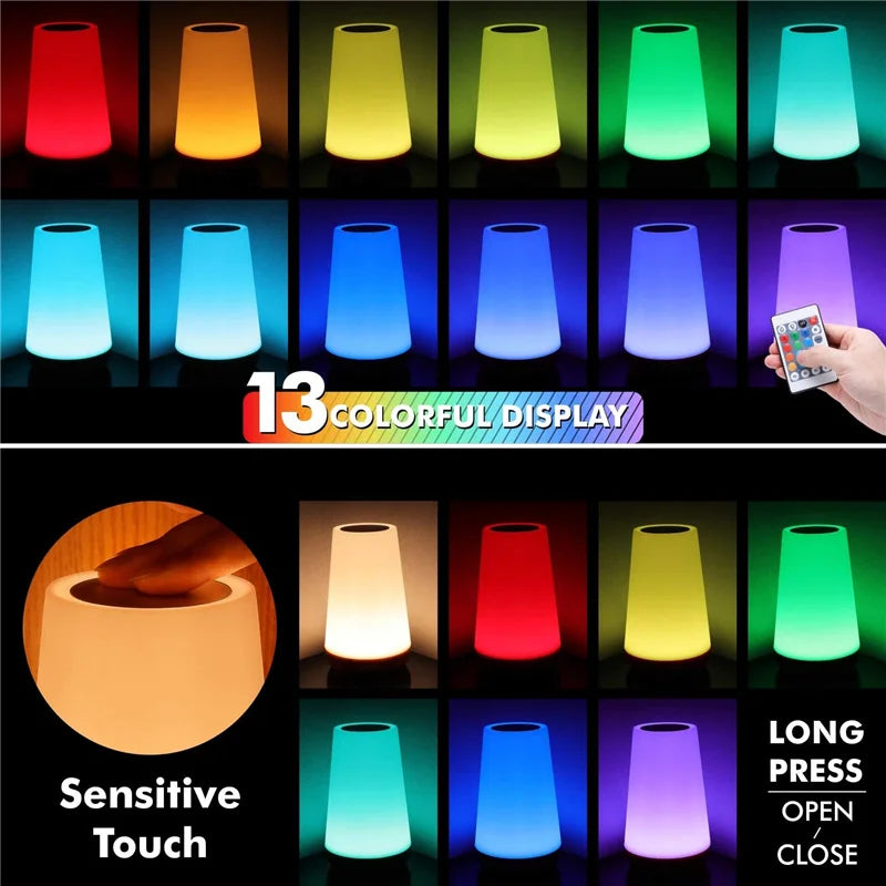 13-Color RGB Night Light with Remote, Touch & USB Rechargeable