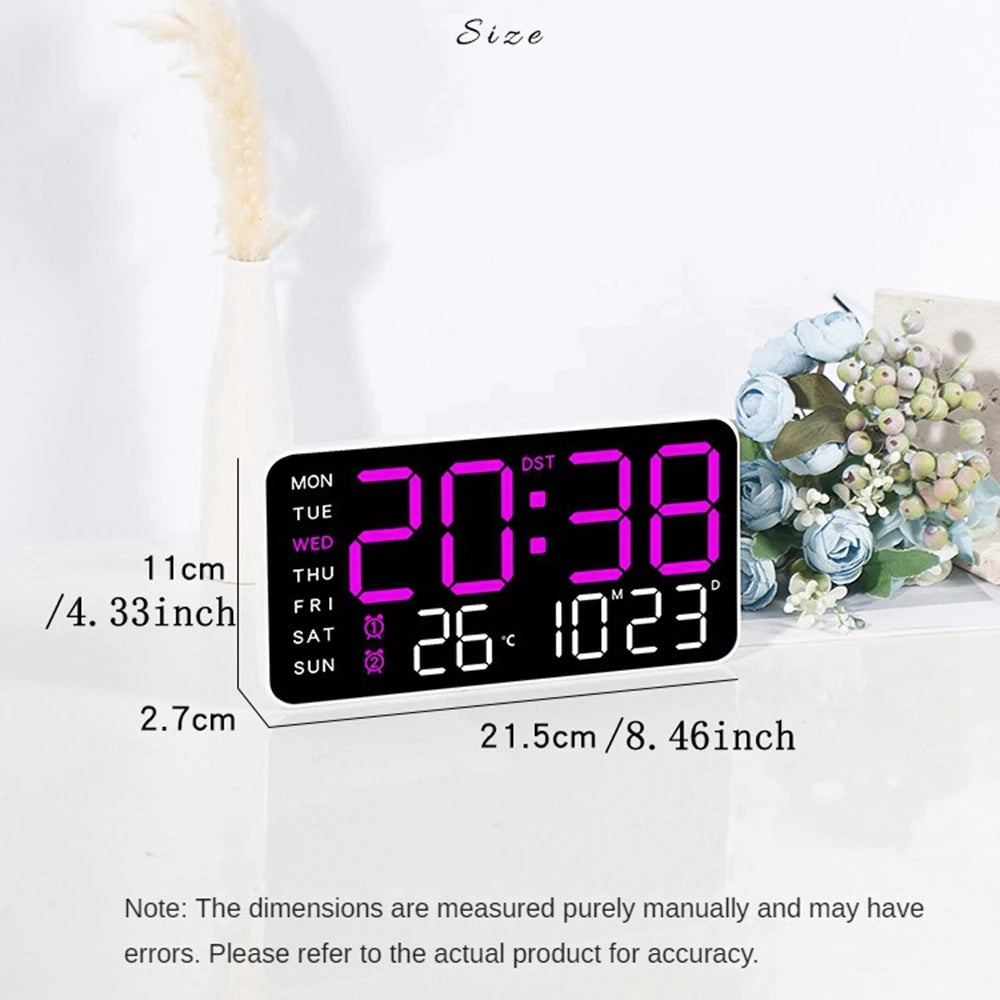 LED Digital Wall Clock with Temperature, Date, Voice Control