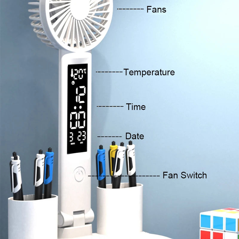 Rechargeable Desk Lamp with Fan & LED Clock Display