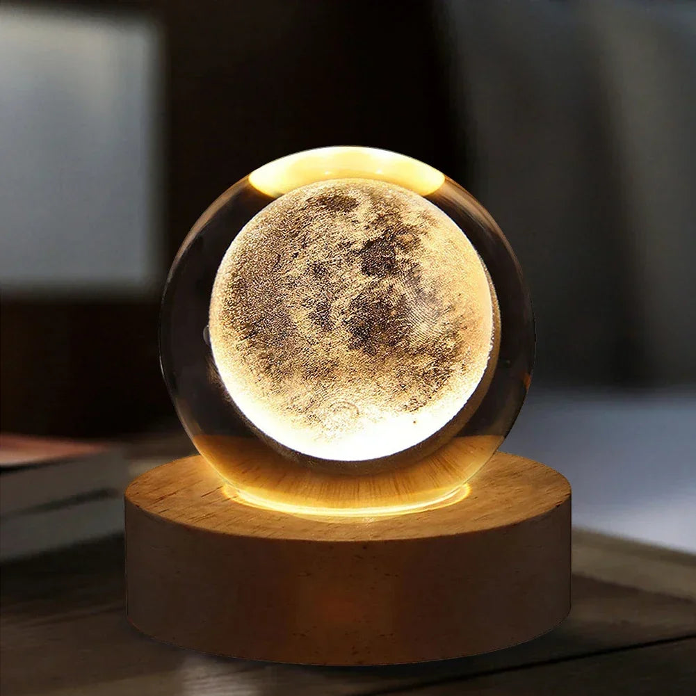 3D Crystal Ball Lamp with Galaxy Projections