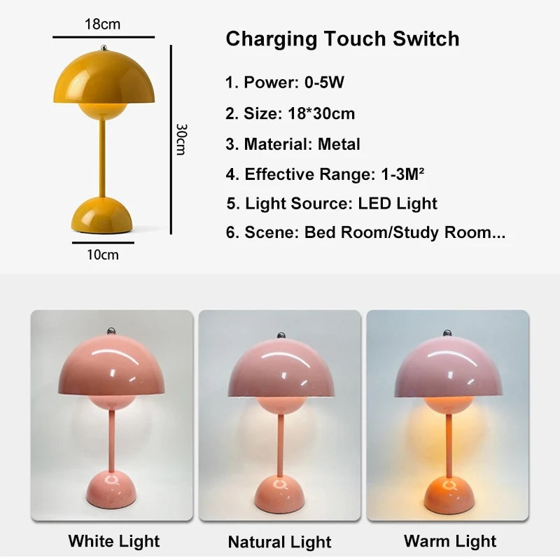 Alloy & ABS LED Desk Lamp with Type-C Rechargeable Touch Switch