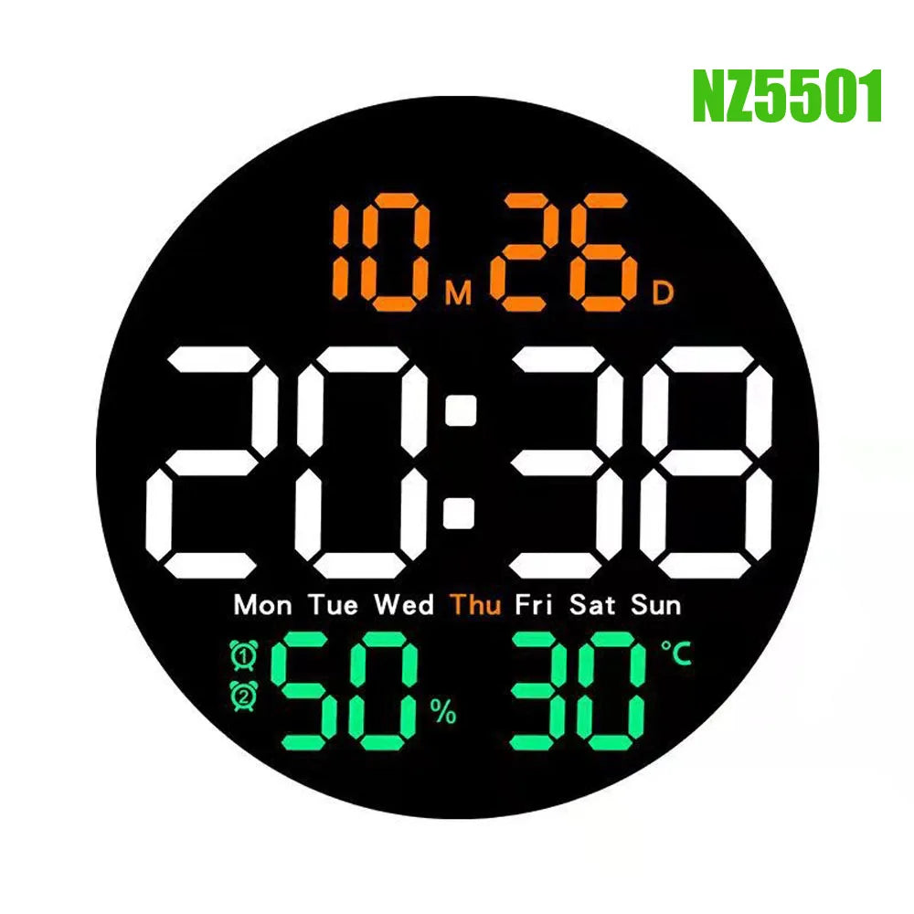 LED Wall Calendar Clock with Temp Display & Dual Alarms