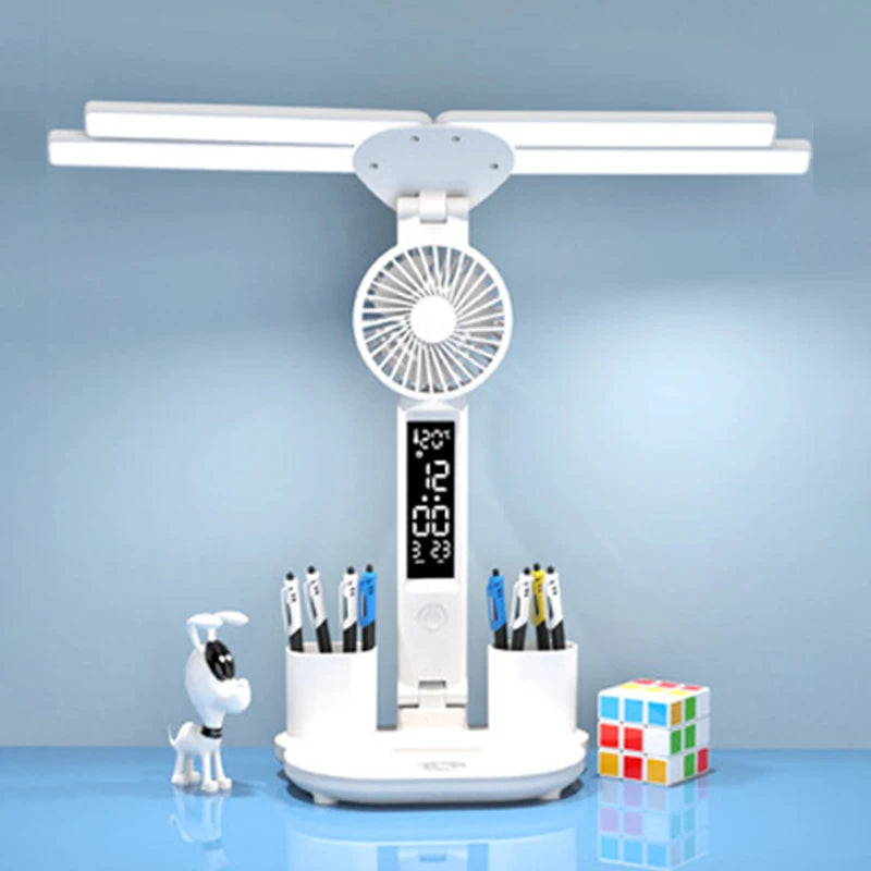 Rechargeable Desk Lamp with Fan & LED Clock Display