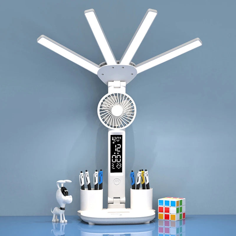 Rechargeable Desk Lamp with Fan & LED Clock Display