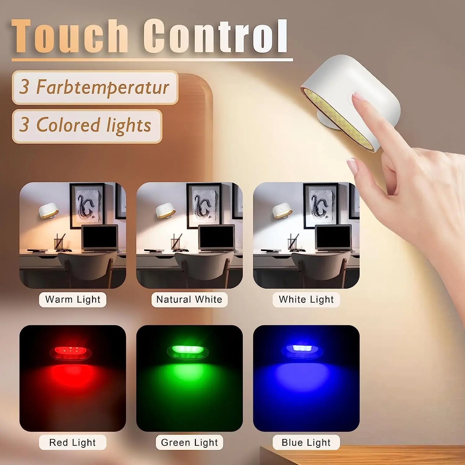 Remote Control RGB Wall Light with 360° Rotation & Touch