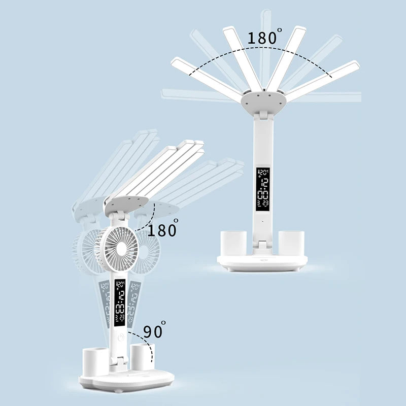 Rechargeable Desk Lamp with Fan & LED Clock Display