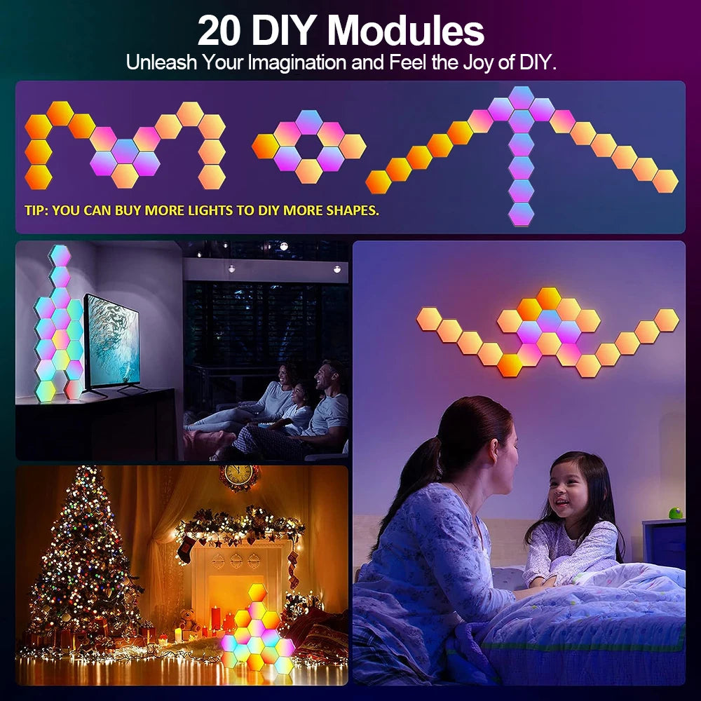 RGB Smart Hexagonal Wall Lamp with Music Rhythm & App Control