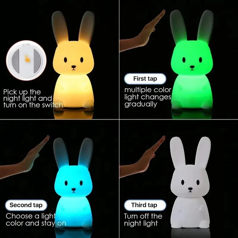 LED Silicone Rabbit Touch Sensor Night Light for Kids & Bedroom