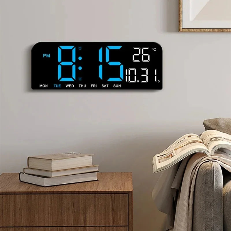 USB LED Wall Clock with Temp, Date, Alarms & Auto-Dimmer