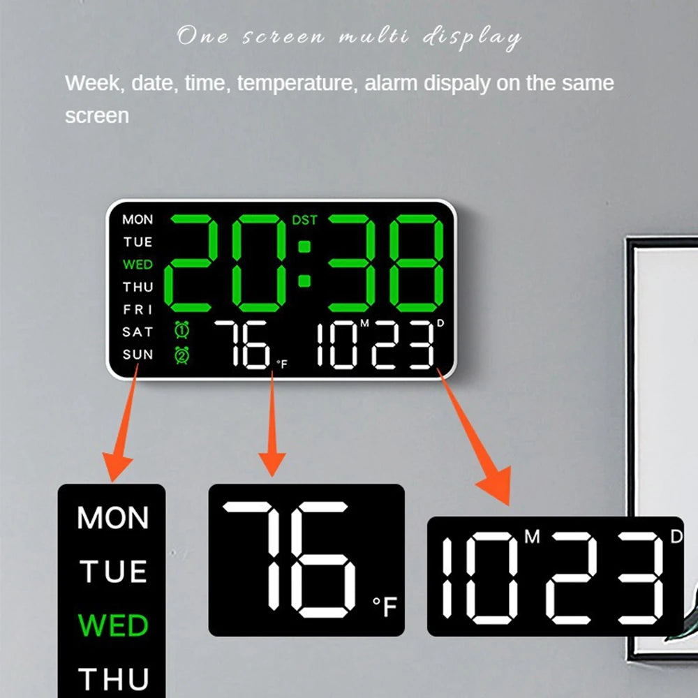 LED Digital Wall Clock with Temperature, Date, Voice Control