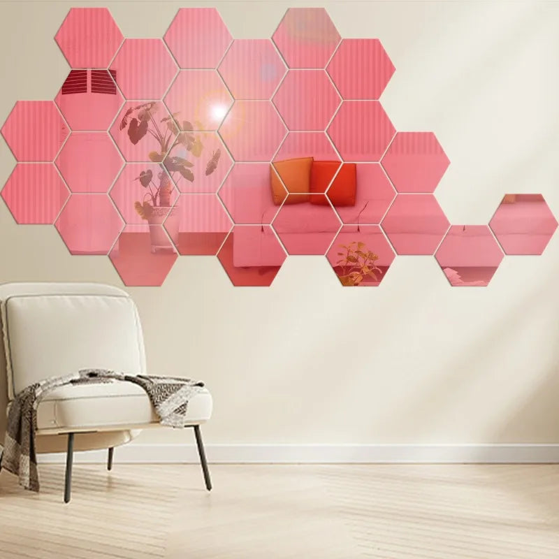 Hexagon 3D Acrylic Wall Mirror Stickers, Self-Adhesive for Home Decor