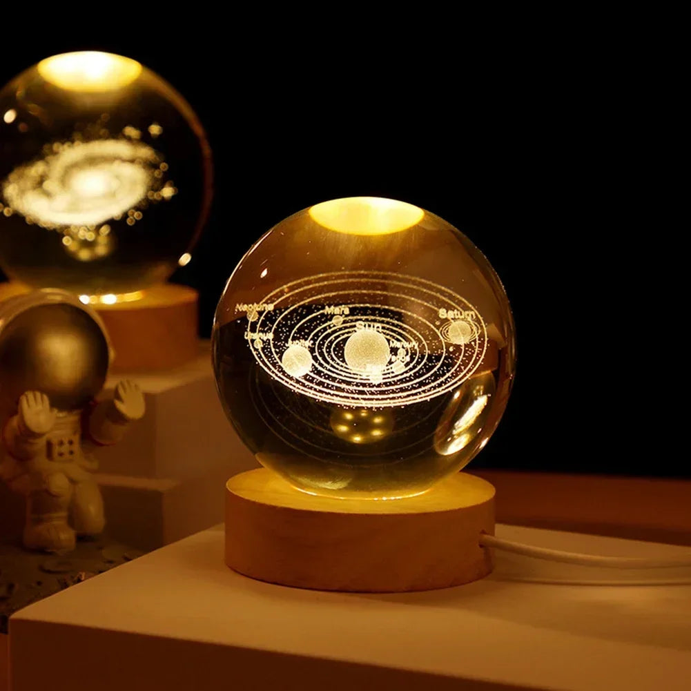 3D Crystal Ball Lamp with Galaxy Projections