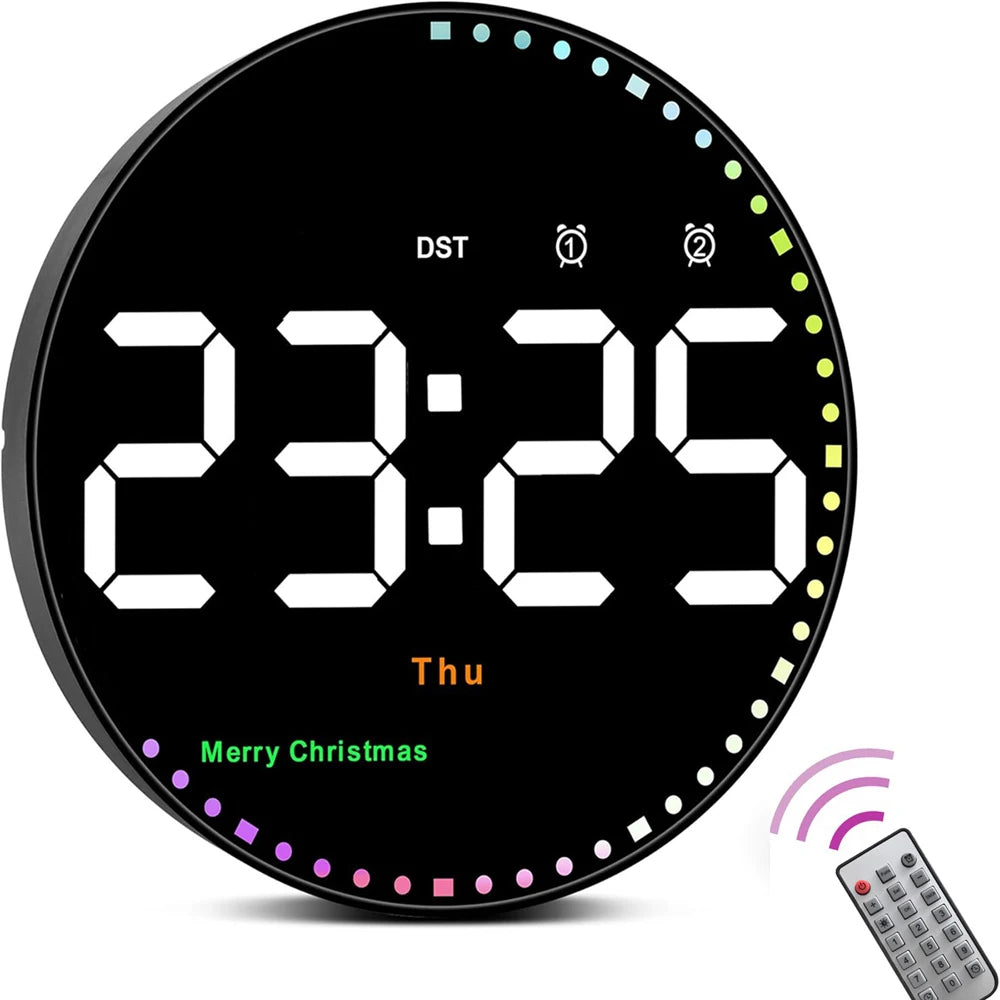 LED Wall Calendar Clock with Temp Display & Dual Alarms