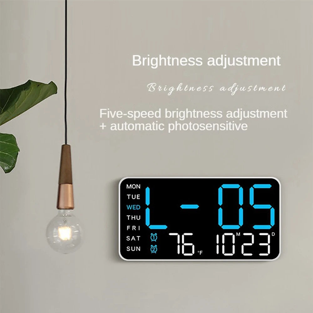 LED Digital Wall Clock with Temperature, Date, Voice Control