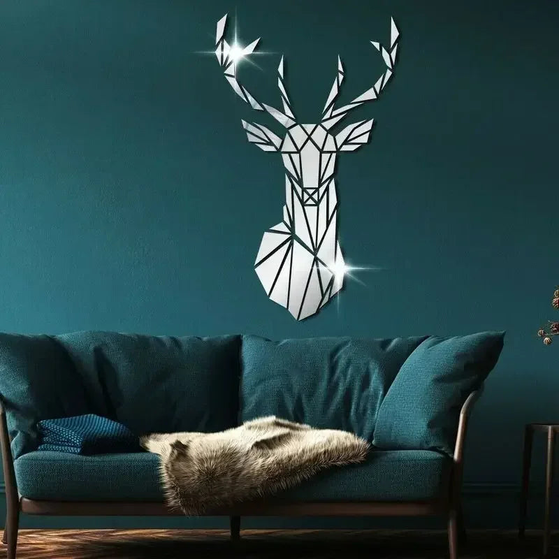 3D Nordic Acrylic Deer Head Mirror Wall Sticker for Home Decor