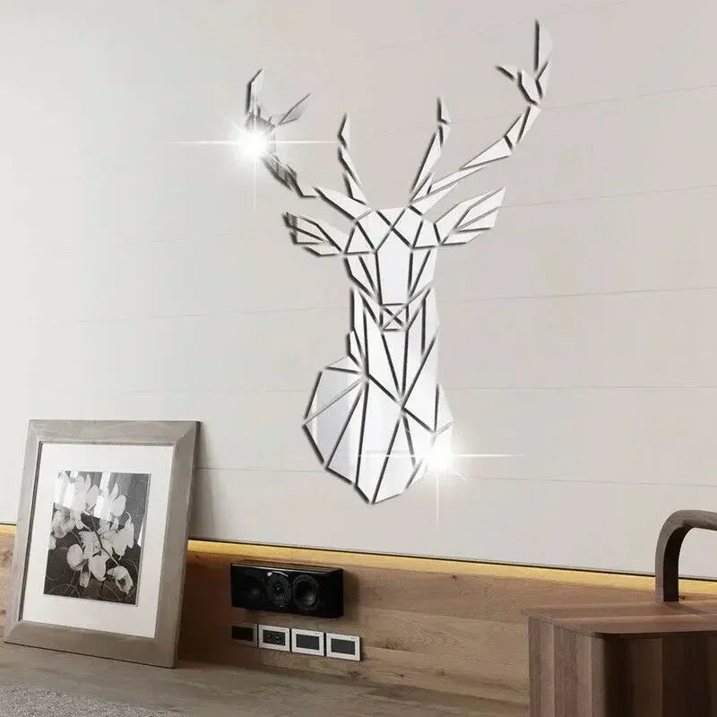 3D Nordic Acrylic Deer Head Mirror Wall Sticker for Home Decor