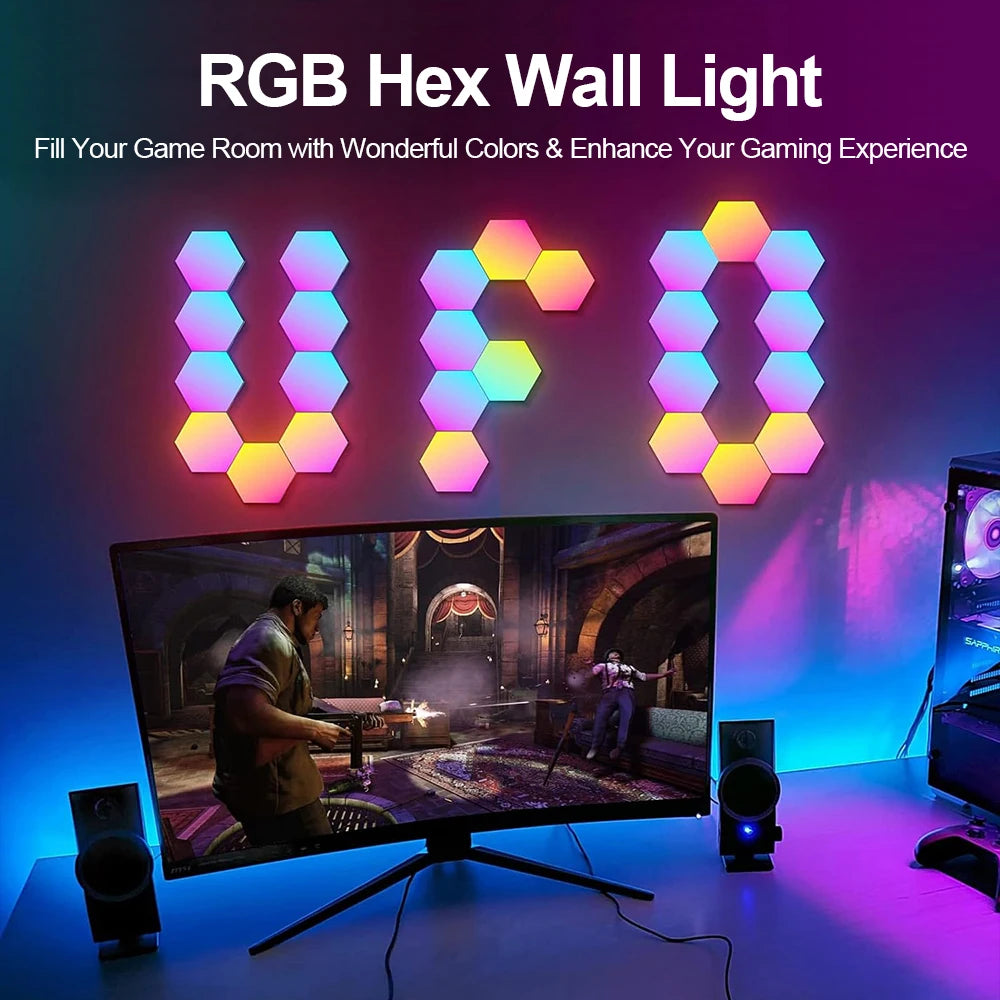 RGB Smart Hexagonal Wall Lamp with Music Rhythm & App Control