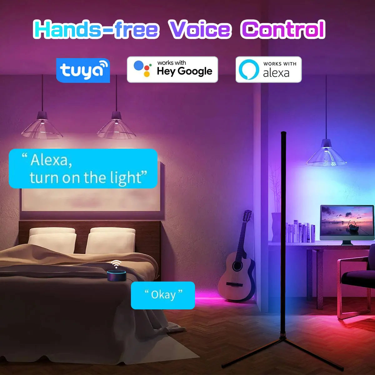 160cm Smart Tuya RGB Corner Floor Lamp with Alexa Control