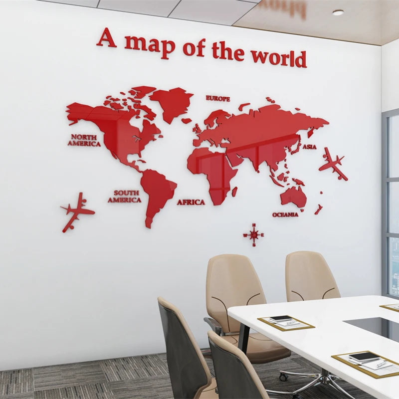 3D Acrylic World Map Wall Stickers for Bedroom & Office Decor