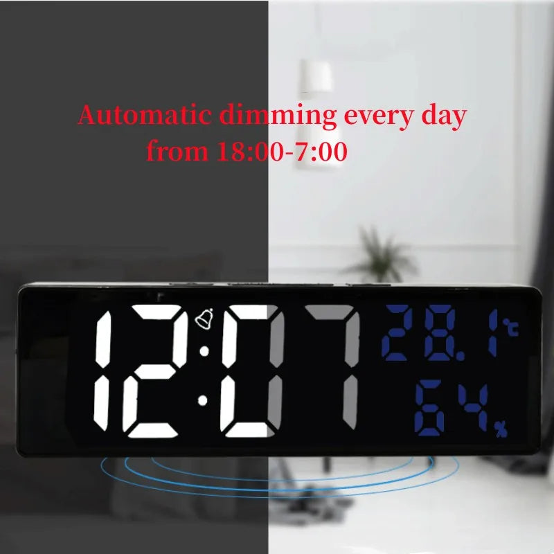 9-Inch LED Digital Wall Clock with Temperature, Snooze & USB