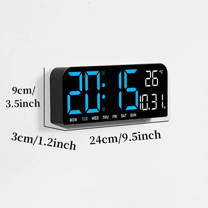 USB LED Wall Clock with Temp, Date, Alarms & Auto-Dimmer