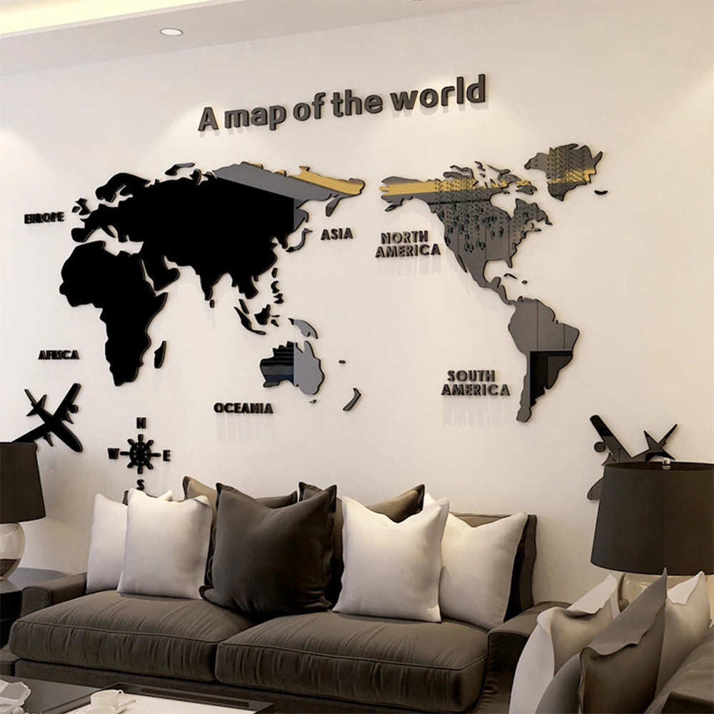 3D Acrylic World Map Wall Stickers for Bedroom & Office Decor