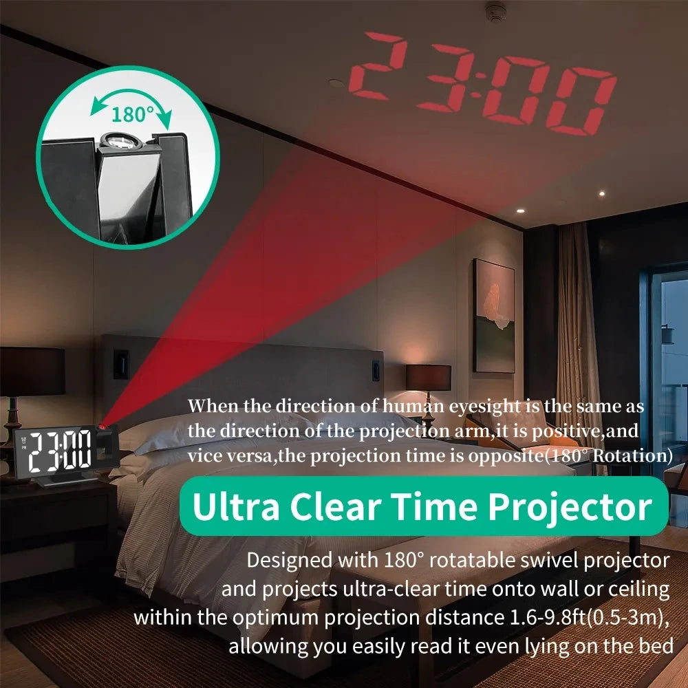 Projection Clock with Alarm, Temp, Snooze & LED Display