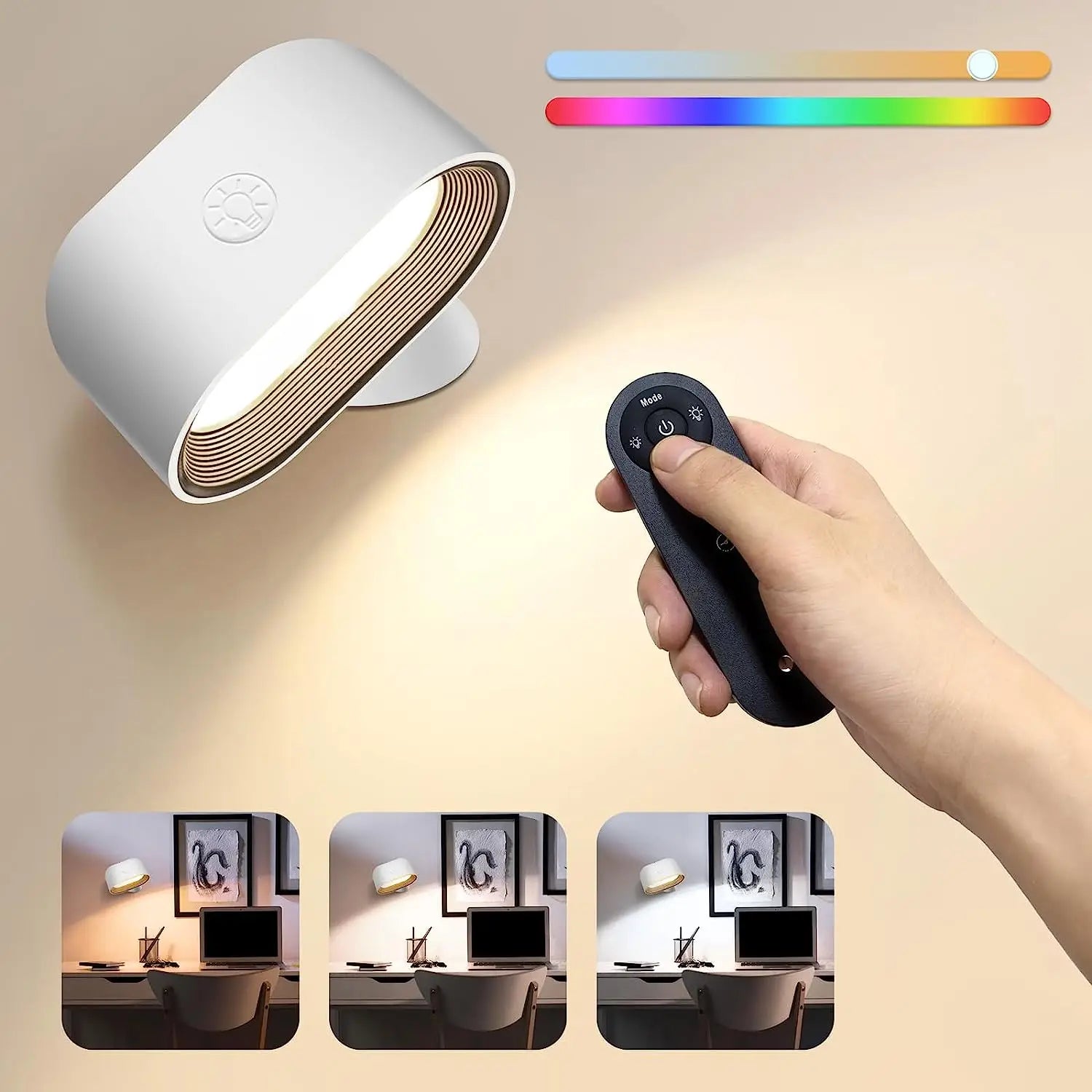 Remote Control RGB Wall Light with 360° Rotation & Touch