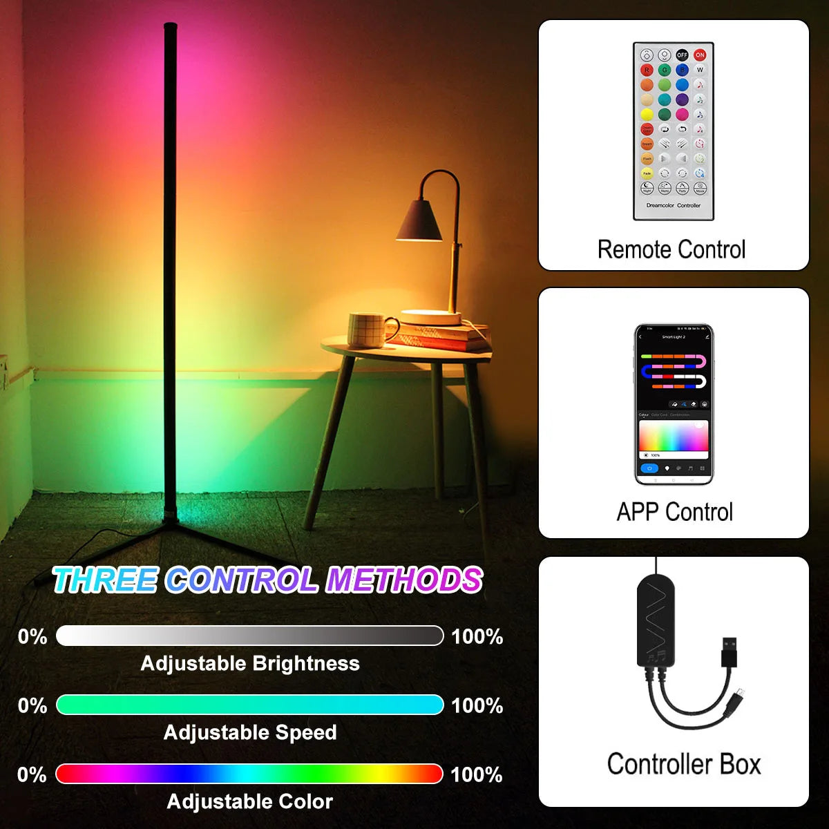 160cm Smart Tuya RGB Corner Floor Lamp with Alexa Control