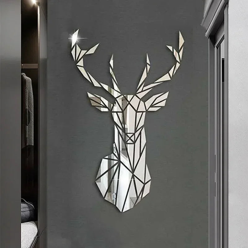 3D Nordic Acrylic Deer Head Mirror Wall Sticker for Home Decor