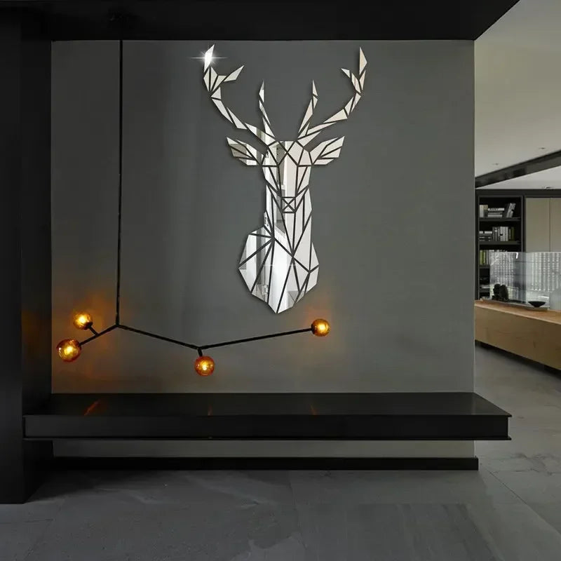 3D Nordic Acrylic Deer Head Mirror Wall Sticker for Home Decor