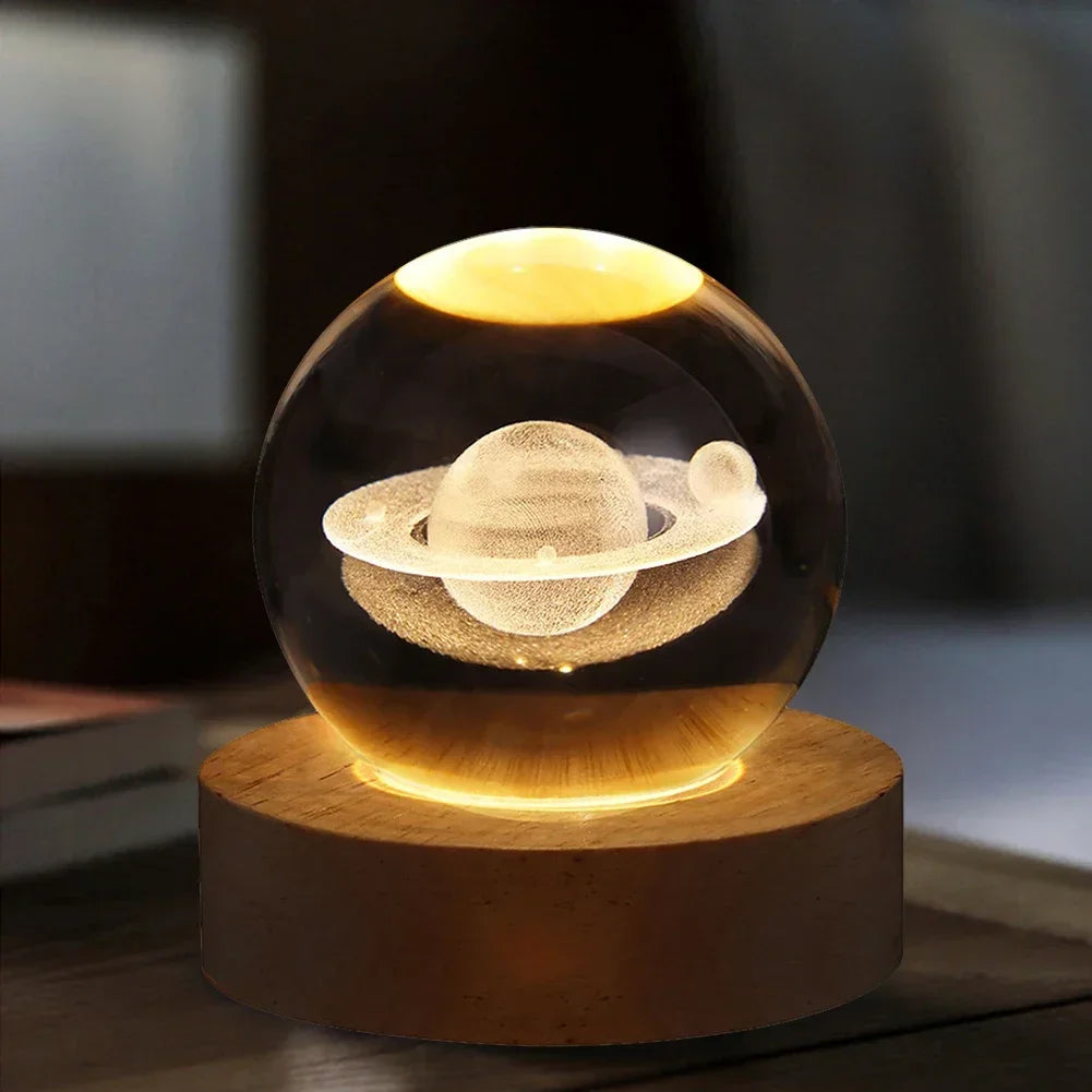 3D Crystal Ball Lamp with Galaxy Projections