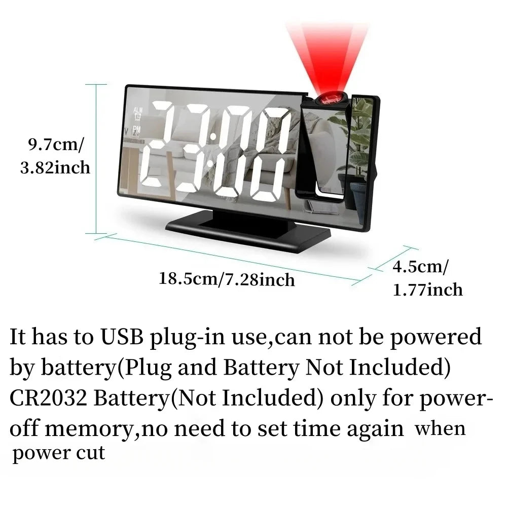 Projection Clock with Alarm, Temp, Snooze & LED Display