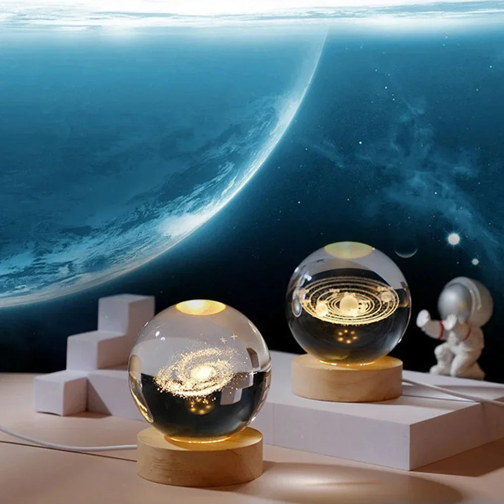 3D Crystal Ball Lamp with Galaxy Projections