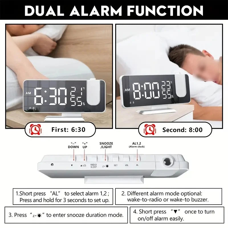 LED Projection Clock with Radio, Temp & Humidity Display