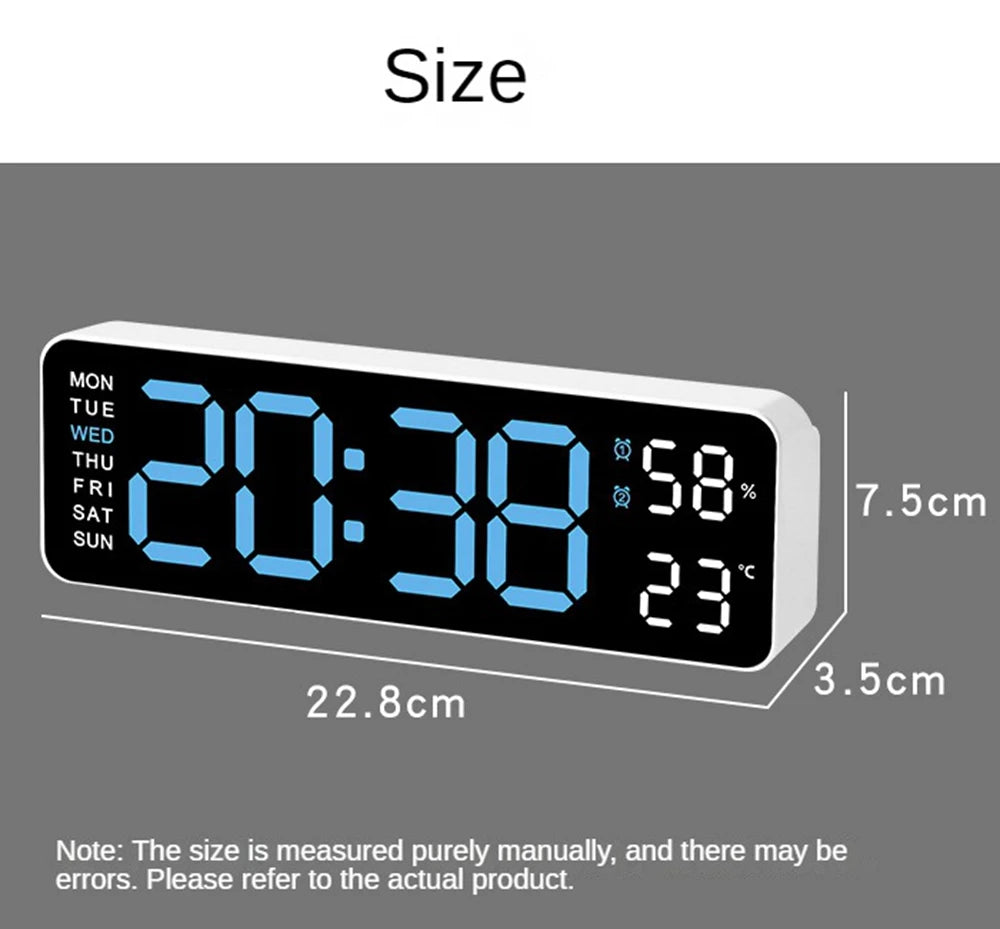 Large Digital LED Wall Clock with Temperature, Humidity & Alarm