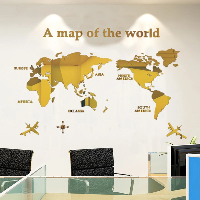 3D Acrylic World Map Wall Stickers for Bedroom & Office Decor