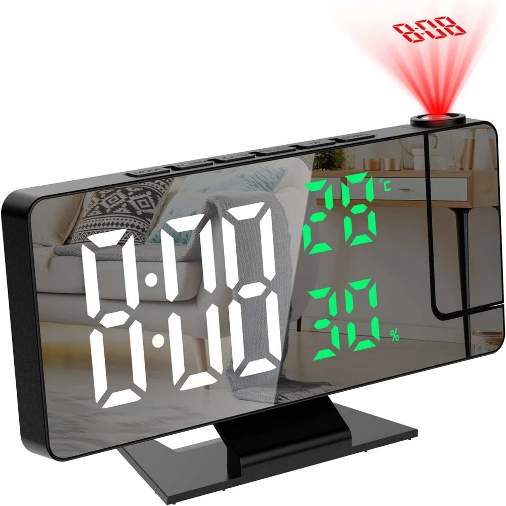 180° Projection Clock with Alarm, Temp, Humidity & USB Power