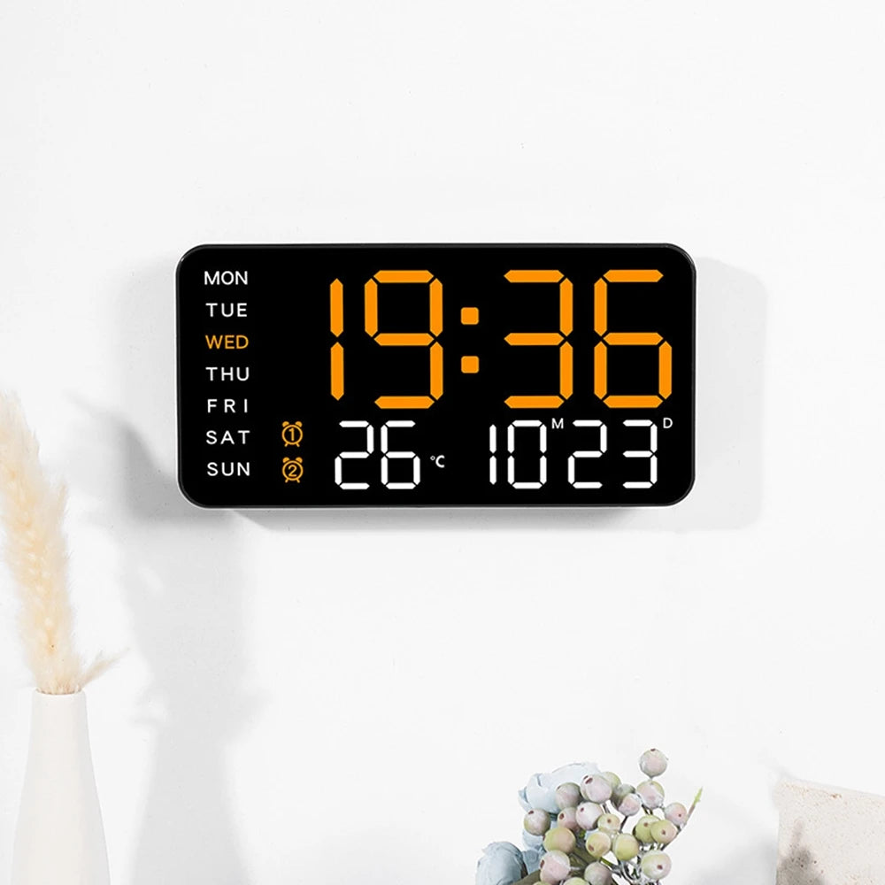 LED Digital Wall Clock with Temperature, Date, Voice Control