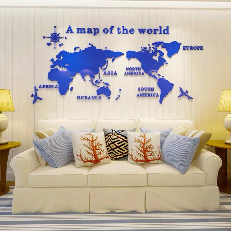 3D Acrylic World Map Wall Stickers for Bedroom & Office Decor