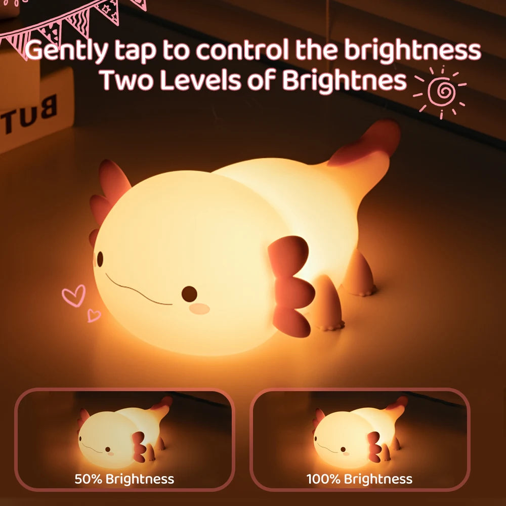 Cute Axolotl Silicone Night Light with Touch Control for Kids